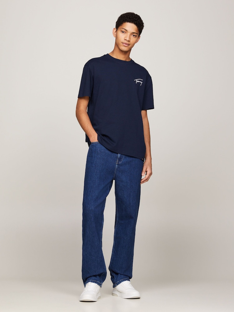 Tommy Jeans Blue Regular Fit Signature T-Shirt - Image 2 of 5