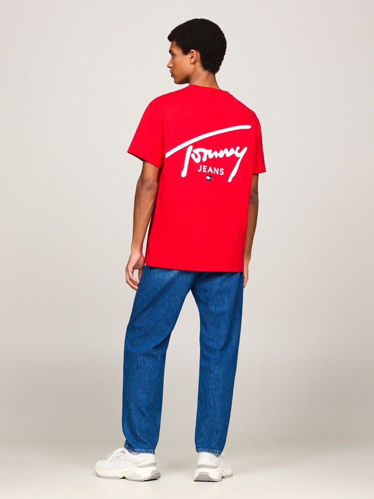 Tommy Jeans Red Regular Fit Signature Print 100% Cotton T-Shirt - Image 2 of 5 Tommy Jeans Red Regular Fit Signature Print 100% Cotton T-Shirt - Image 2 of 5
