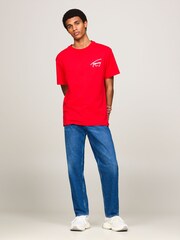 Tommy Jeans Red Regular Fit Signature Print 100% Cotton T-Shirt - Image 3 of 5