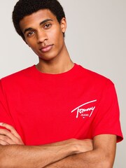 Tommy Jeans Red Regular Fit Signature Print 100% Cotton T-Shirt - Image 4 of 5