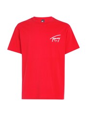 Tommy Jeans Red Regular Fit Signature Print 100% Cotton T-Shirt - Image 5 of 5