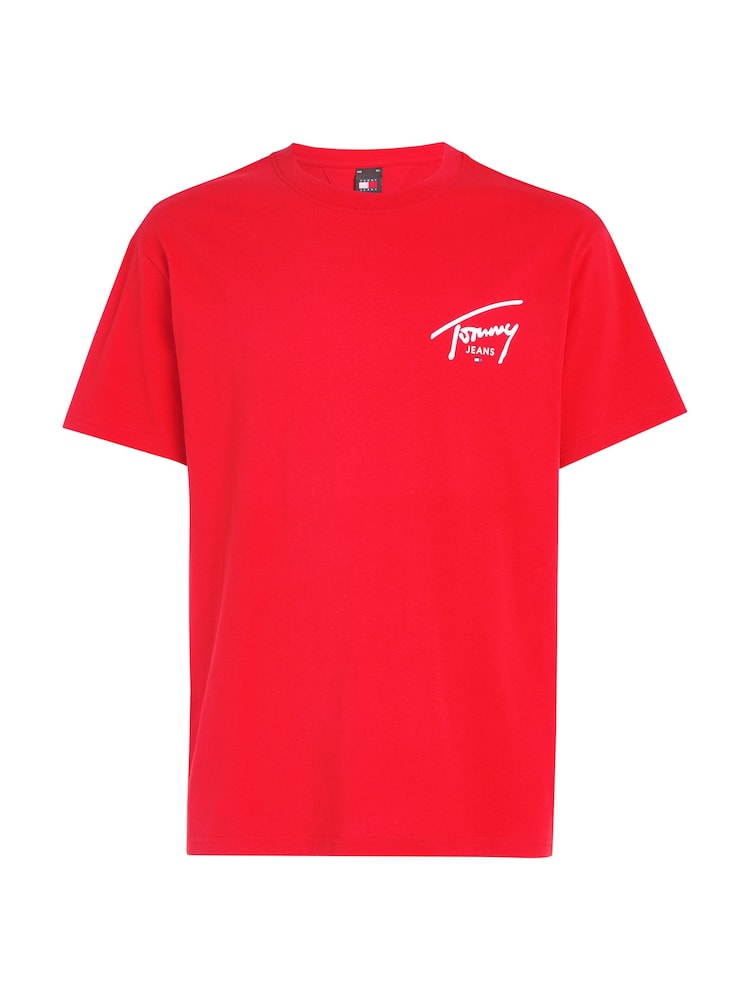 Tommy Jeans Red Regular Fit Signature Print 100% Cotton T-Shirt - Image 5 of 5 Tommy Jeans Red Regular Fit Signature Print 100% Cotton T-Shirt - Image 5 of 5