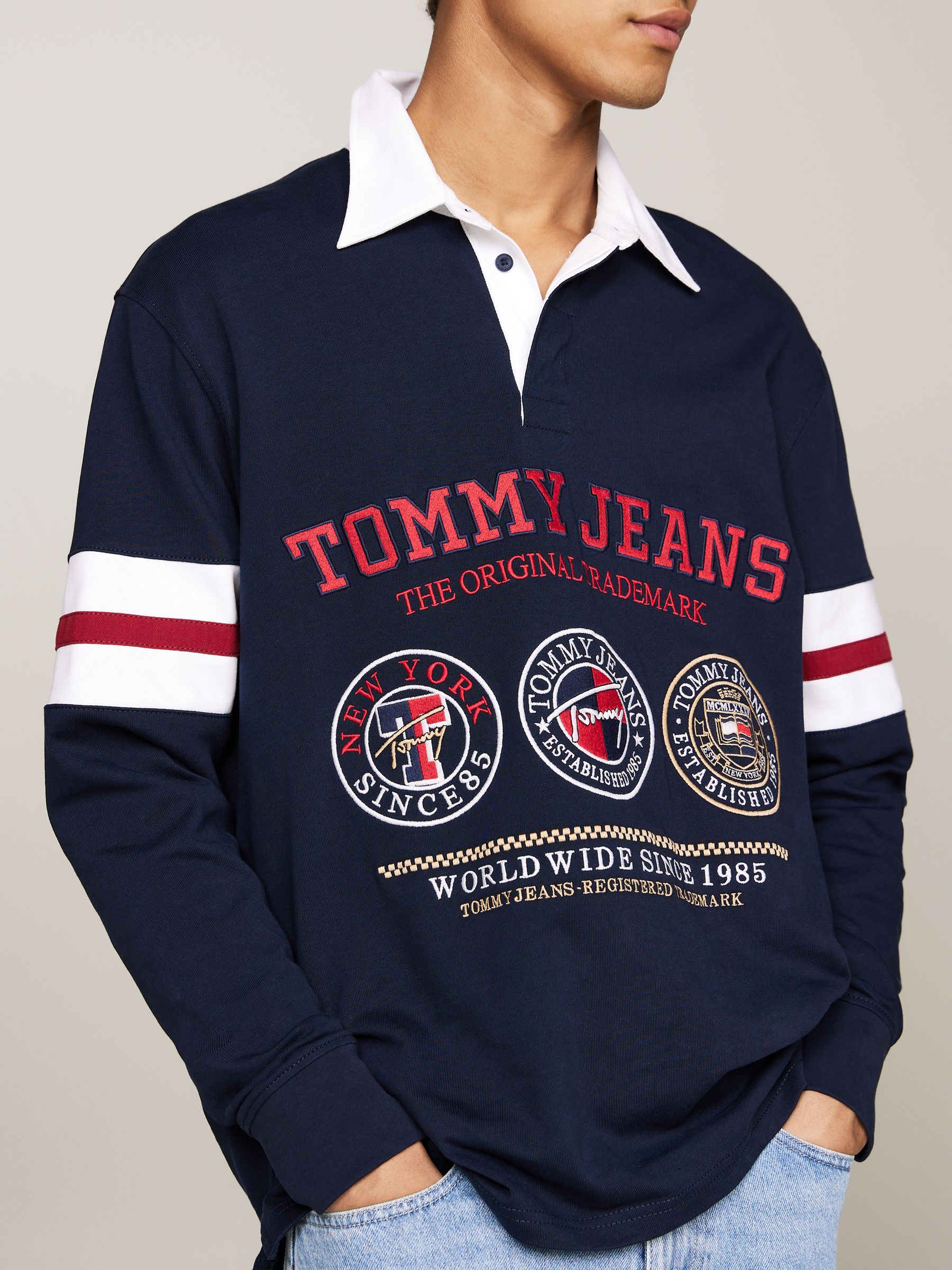 Tommy Jeans Blue Varsity Explorer Rugby 100 Cotton Polo Shirt