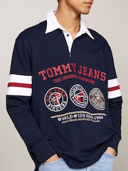 Tommy Jeans Blue Varsity Explorer Rugby 100% Cotton Polo Shirt - Image 3 of 5