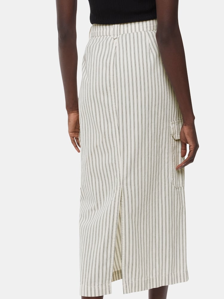 Whistles White Stripe Cotton/Linen Mix Cargo Midi Skirt - Image 2 of 5