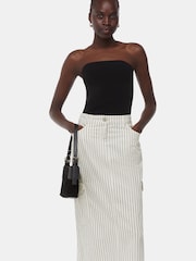 Whistles White Stripe Cotton/Linen Mix Cargo Midi Skirt - Image 3 of 5