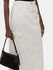 Whistles White Stripe Cotton/Linen Mix Cargo Midi Skirt - Image 4 of 5