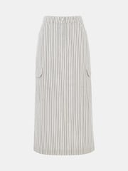 Whistles White Stripe Cotton/Linen Mix Cargo Midi Skirt - Image 5 of 5