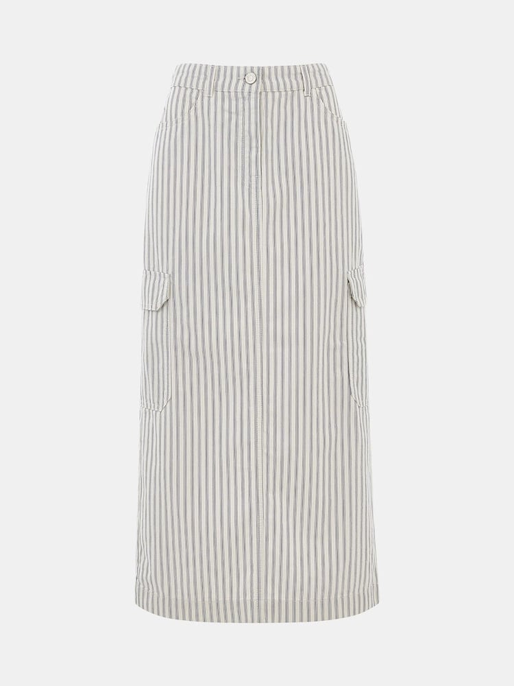 Whistles White Stripe Cotton/Linen Mix Cargo Midi Skirt - Image 5 of 5