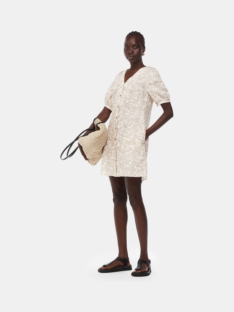 Whistles Ivory/Multi Palm Print Linen Blend Dress - Image 1 of 5