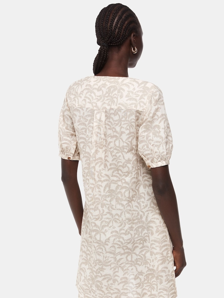 Whistles Ivory/Multi Palm Print Linen Blend Dress - Image 2 of 5