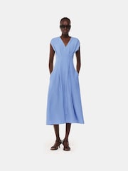Whistles Blue Panel Detail Midi Dress With Linen - Image 1 of 5