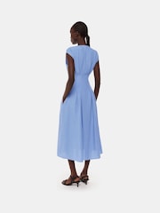 Whistles Blue Panel Detail Midi Dress With Linen - Image 2 of 5