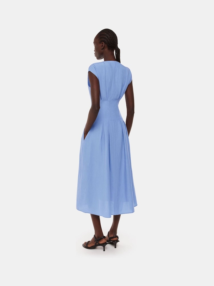 Whistles Blue Panel Detail Midi Dress With Linen - Image 2 of 5