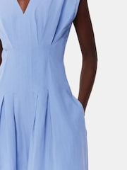 Whistles Blue Panel Detail Midi Dress With Linen - Image 3 of 5