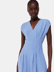 Whistles Blue Panel Detail Midi Dress With Linen - Image 4 of 5