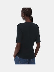 Whistles Black Frill Sleeve Button Front T-Shirt - Image 2 of 5
