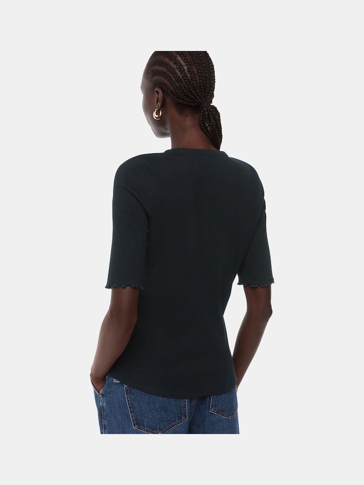 Whistles Black Frill Sleeve Button Front T-Shirt - Image 2 of 5