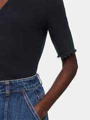 Whistles Black Frill Sleeve Button Front T-Shirt - Image 4 of 5