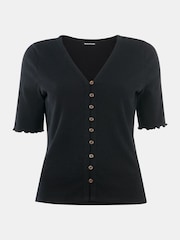 Whistles Black Frill Sleeve Button Front T-Shirt - Image 5 of 5