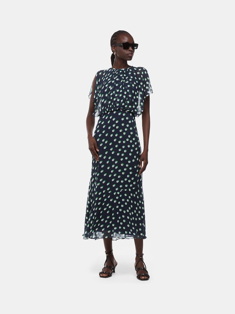 Whistles Blue Moon Spot Print Midi Dress - Image 1 of 5