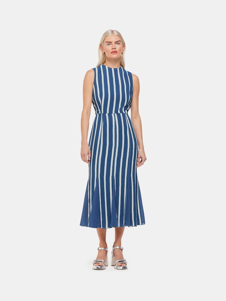 Whistles Blue Petite Crinkle Stripe Midi Dress - Image 1 of 5 Whistles Blue Petite Crinkle Stripe Midi Dress - Image 1 of 5