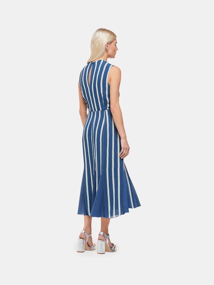 Whistles Blue Petite Crinkle Stripe Midi Dress - Image 2 of 5 Whistles Blue Petite Crinkle Stripe Midi Dress - Image 2 of 5