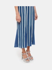 Whistles Blue Petite Crinkle Stripe Midi Dress - Image 4 of 5