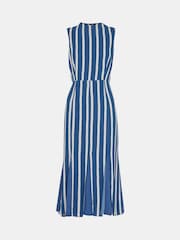 Whistles Blue Petite Crinkle Stripe Midi Dress - Image 5 of 5