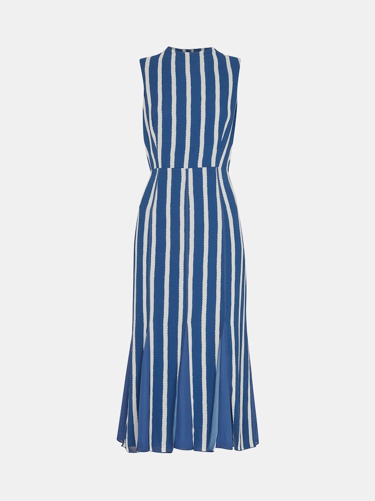 Whistles Blue Petite Crinkle Stripe Midi Dress - Image 5 of 5 Whistles Blue Petite Crinkle Stripe Midi Dress - Image 5 of 5
