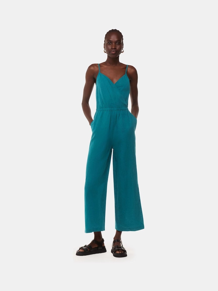 Whistles Blue Wrap Front Linen Jumpsuit - Image 1 of 5