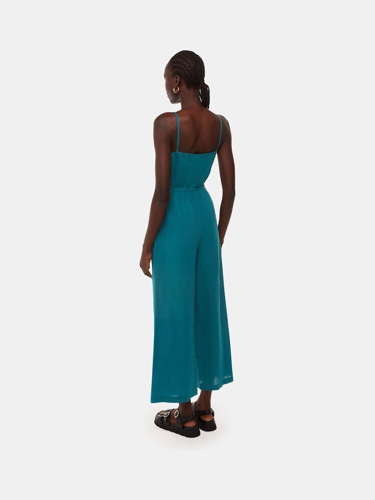 Whistles Blue Wrap Front Linen Jumpsuit - Image 2 of 5