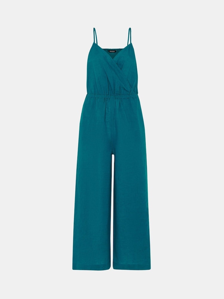 Whistles Blue Wrap Front Linen Jumpsuit - Image 5 of 5
