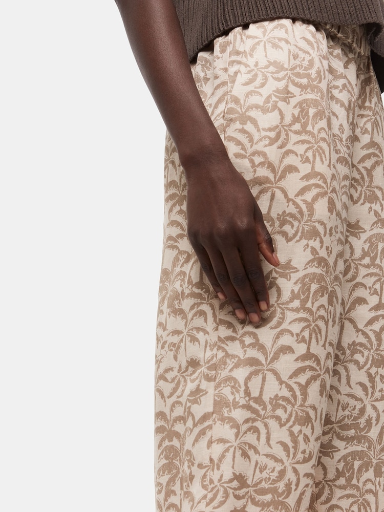 Whistles White Palm Print Linen Blend Cropped Trousers - Image 2 of 3
