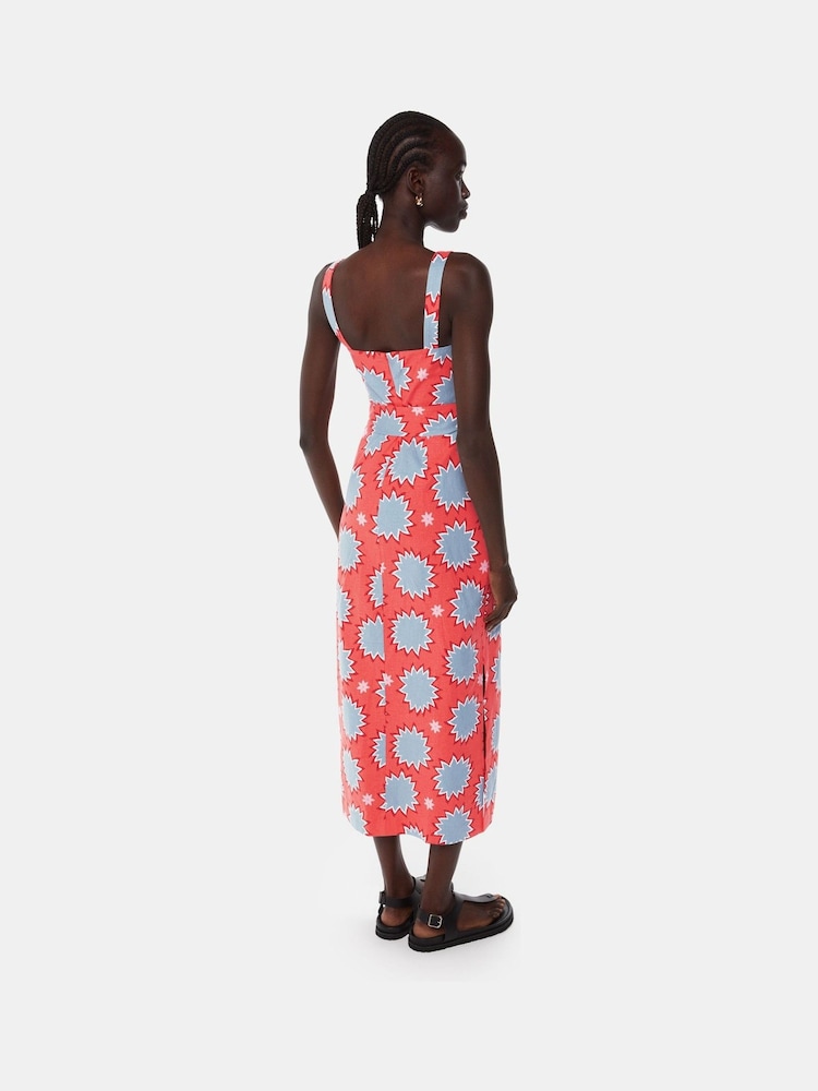 Whistles Orange Sunburst Linen Blend Dress - Image 2 of 5