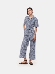 Whistles Blue Flaming Leopard Jumpsuit With Linen - Image 1 of 5