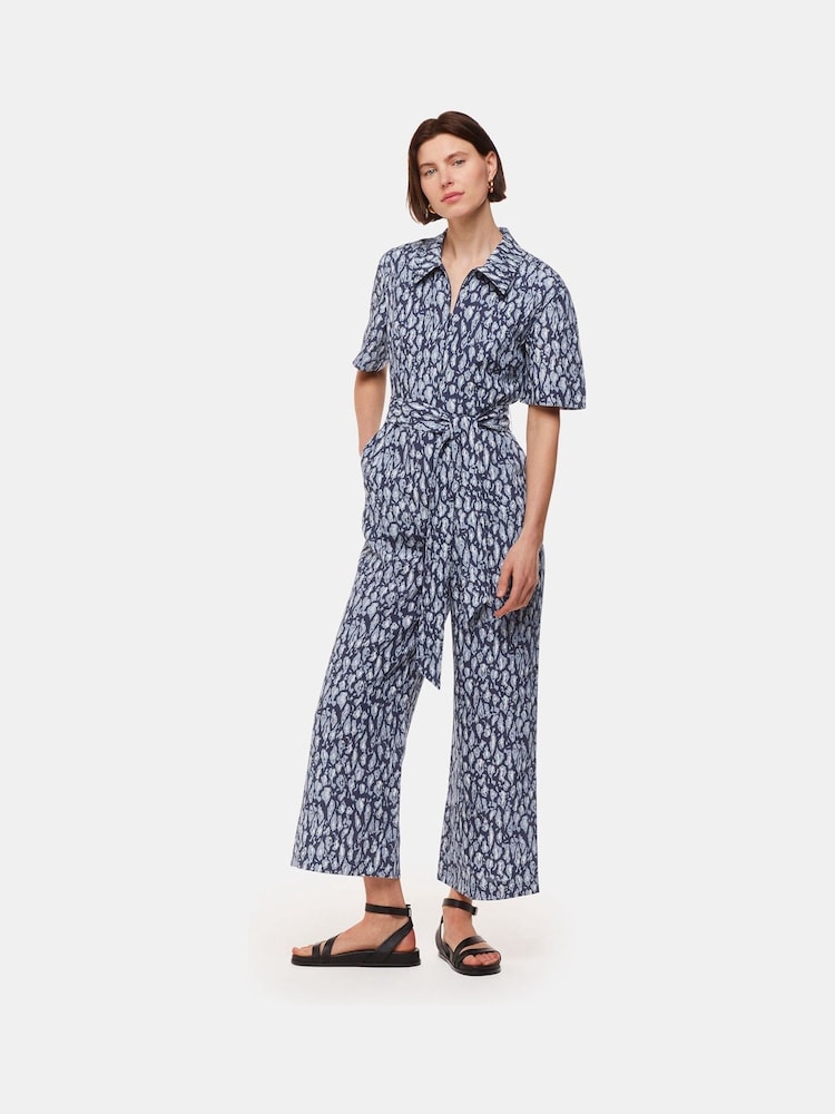 Whistles Blue Flaming Leopard Jumpsuit With Linen - Image 1 of 5