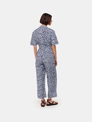Whistles Blue Flaming Leopard Jumpsuit With Linen - Image 2 of 5