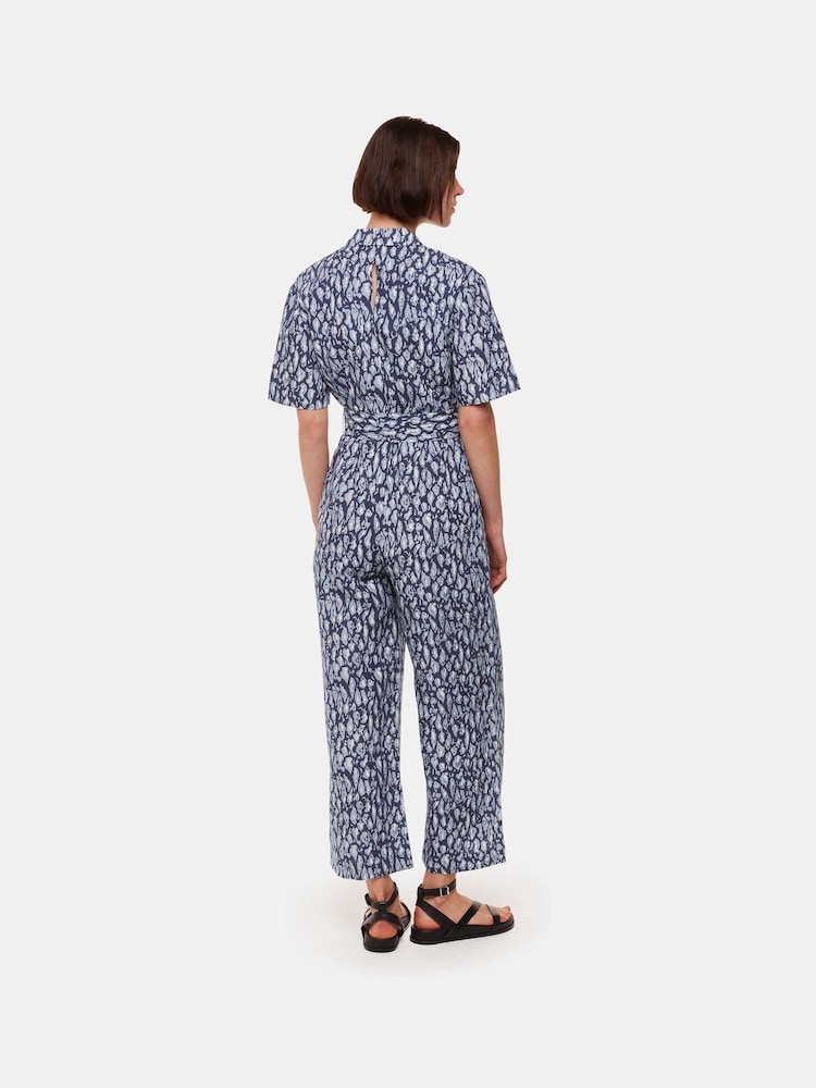 Whistles Blue Flaming Leopard Jumpsuit With Linen - Image 2 of 5 Whistles Blue Flaming Leopard Jumpsuit With Linen - Image 2 of 5
