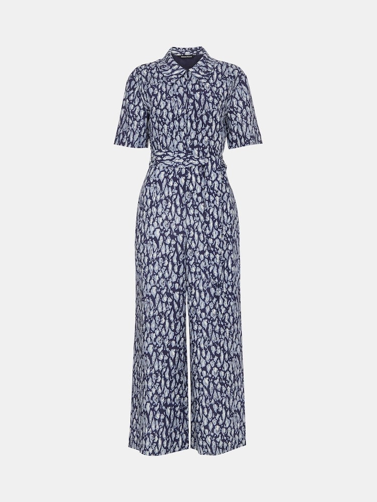 Whistles Blue Flaming Leopard Jumpsuit With Linen - Image 5 of 5 Whistles Blue Flaming Leopard Jumpsuit With Linen - Image 5 of 5