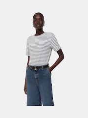 Whistles Grey Emily Ultimate Stripe 100% Cotton T-Shirt - Image 1 of 5