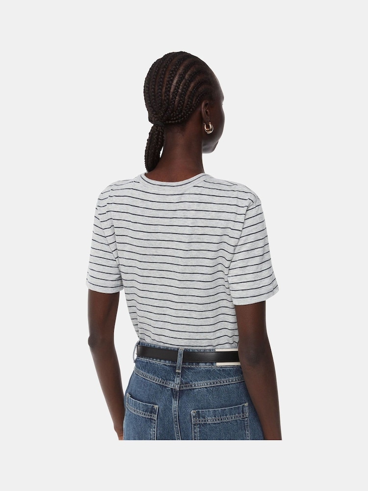 Whistles Grey Emily Ultimate Stripe 100% Cotton T-Shirt - Image 2 of 5