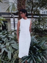 Whistles White Ruched Lori Midi Dress - Image 1 of 6