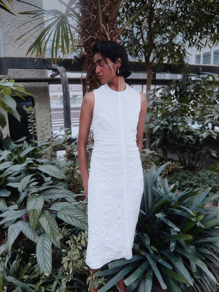 Whistles White Ruched Lori Midi Dress - Image 1 of 6