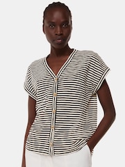 Whistles Black Stripe Julia Button 100% Cotton Top - Image 1 of 5