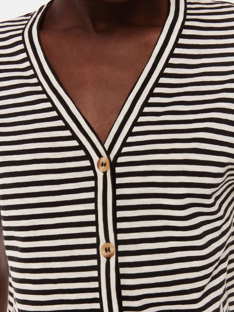 Whistles Black Stripe Julia Button 100% Cotton Top - Image 3 of 5