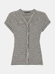 Whistles Black Stripe Julia Button 100% Cotton Top - Image 5 of 5
