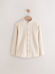 Neutral Long Sleeve Grandad Collar Cotton/Linen Mix Texture Shirt (3-16yrs) - Image 1 of 4