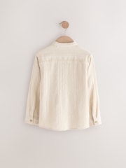 Neutral Long Sleeve Grandad Collar Cotton/Linen Mix Texture Shirt (3-16yrs) - Image 2 of 4