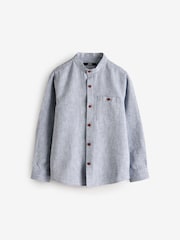 Blue Long Sleeve Grandad Collar Cotton/Linen Mix Texture Shirt (3-16yrs) - Image 1 of 5